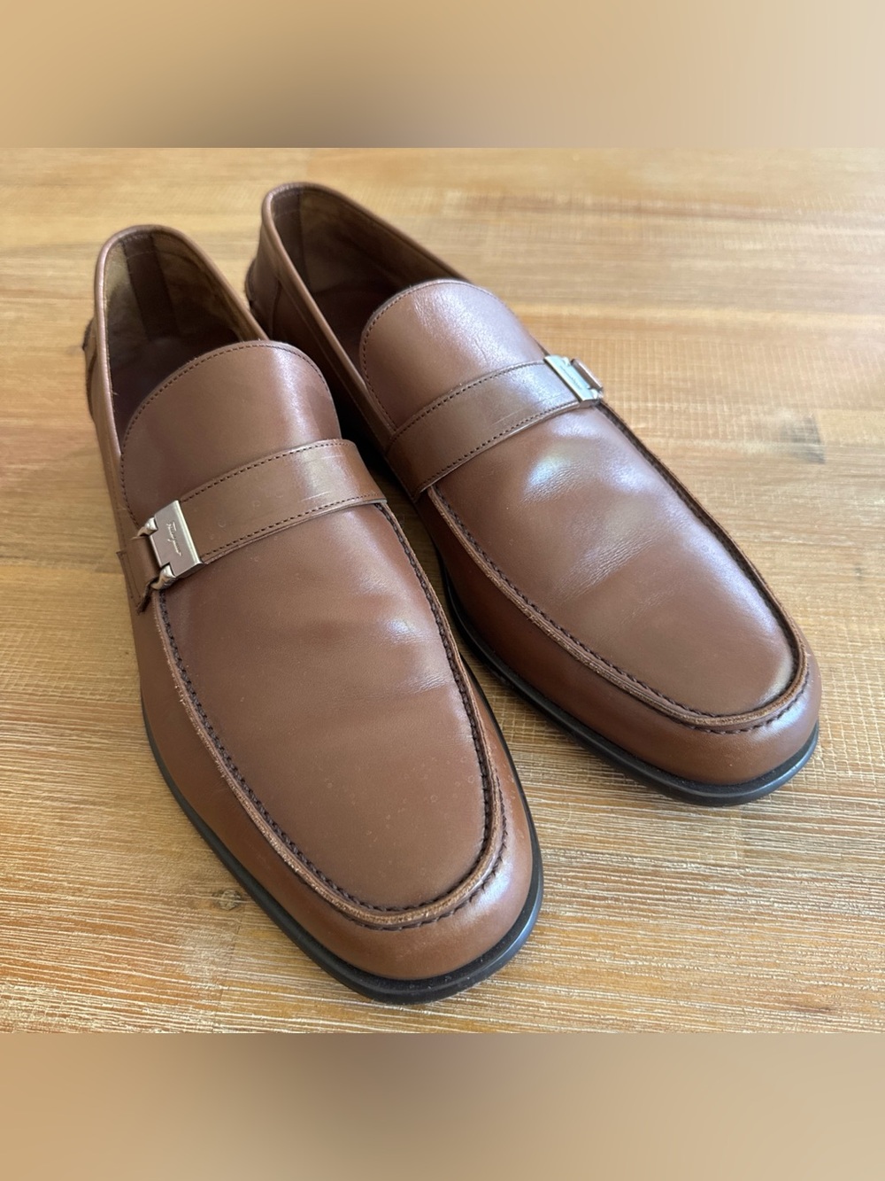 SALVATORE FERRAGAMO 'Tazio' Brown  Leather Loafers Size 10.5 EE
